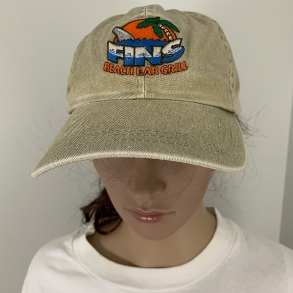 Vintage 90s Dad Hat Fins Beach Bar Grill Embroidered Strapback Unisex - Picture 7 of 9